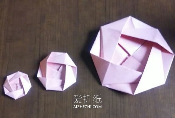 怎么折纸制作三层嵌套玫瑰花的折法图解- www.aizhezhi.com