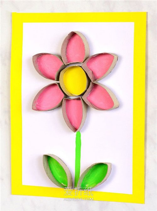 幼儿怎么用卷纸芯做小花贴画的制作教程- www.aizhezhi.com