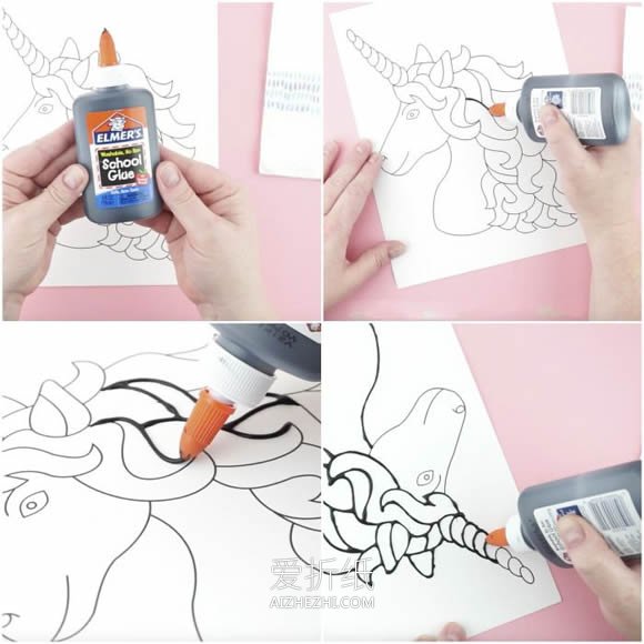 儿童怎么做填色画独角兽的制作方法教程- www.aizhezhi.com