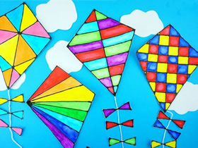 怎么做蓝天白云风筝装饰画的制作教程