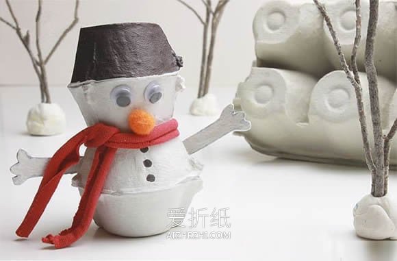 怎么做鸡蛋托雪人的手工制作方法教程- www.aizhezhi.com