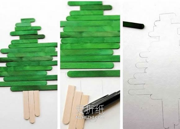 怎么做冰棍棒圣诞树粘贴画的手工制作方法- www.aizhezhi.com