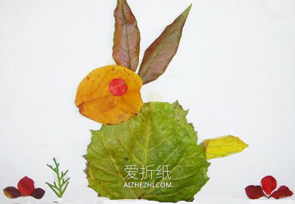 怎么做简单动物树叶贴画的作品图片- www.aizhezhi.com