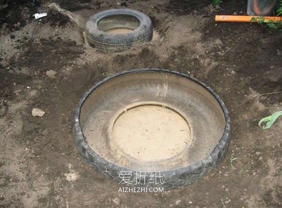 怎么用旧轮胎改造制作院子池塘的方法图解- www.aizhezhi.com