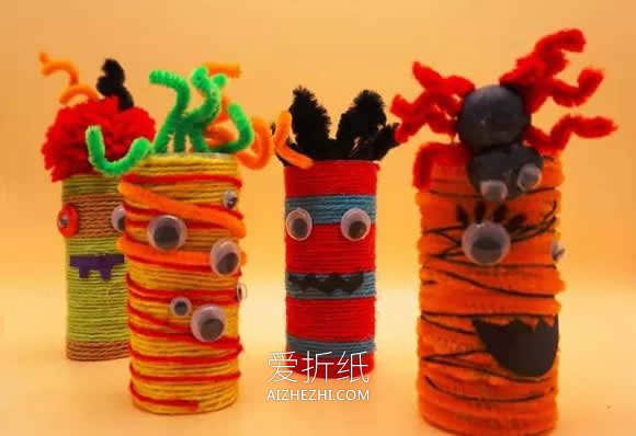 怎么做万圣节卷纸芯小怪物的手工制作方法- www.aizhezhi.com