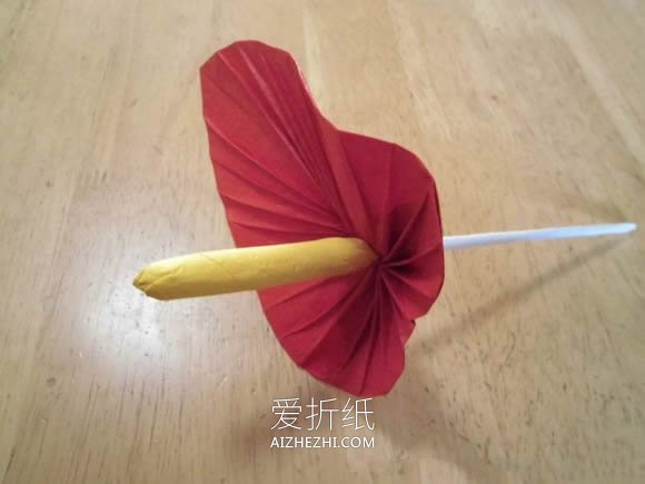 怎么折纸花烛红掌花的详细折法步骤图解- www.aizhezhi.com