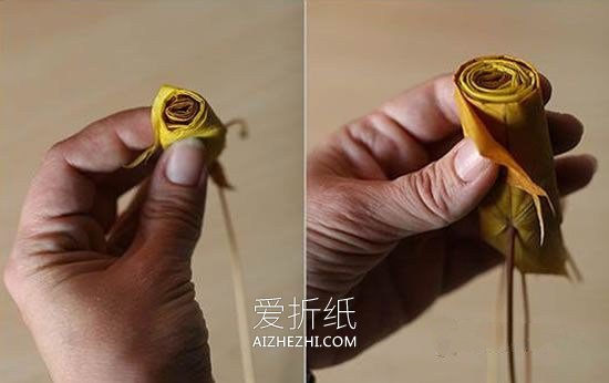 怎么做树叶玫瑰花的简单手工制作教程- www.aizhezhi.com