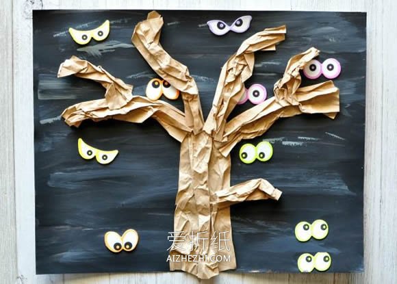 幼儿园怎么简单做万圣节树的制作方法- www.aizhezhi.com
