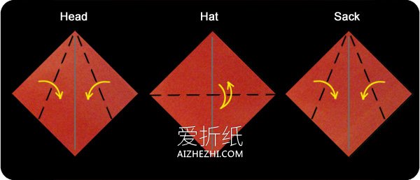 怎么简单折纸背麻袋圣诞老人的折法图解- www.aizhezhi.com