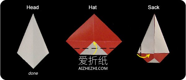 怎么简单折纸背麻袋圣诞老人的折法图解- www.aizhezhi.com