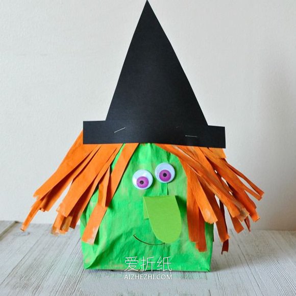 幼儿怎么做万圣节纸袋女巫的制作方法- www.aizhezhi.com