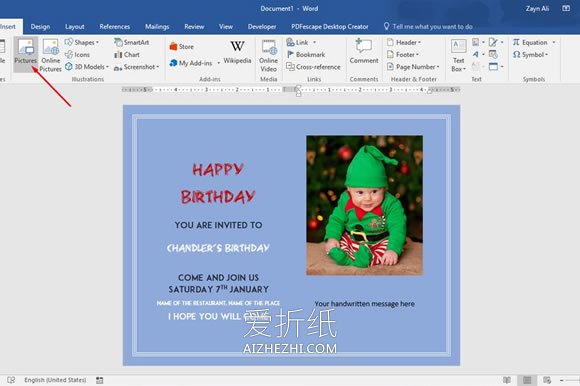 怎么使用Microsoft Word制作生日贺卡的方法- www.aizhezhi.com