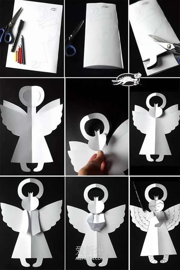 怎么用A4纸做圣诞节天使挂饰的制作方法步骤- www.aizhezhi.com