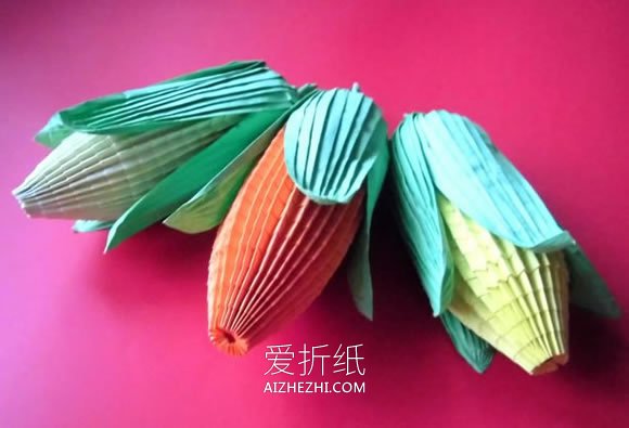 怎么折纸复杂立体玉米的折法步骤图解- www.aizhezhi.com