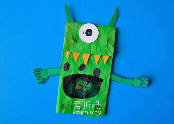 怎么做万圣节纸袋怪物手偶的制作方法- www.aizhezhi.com