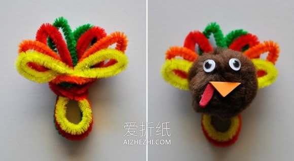 怎么用扭扭棒做火鸡戒指的方法图解- www.aizhezhi.com