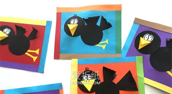 怎么用卡纸做乌鸦粘贴画的制作方法图解- www.aizhezhi.com