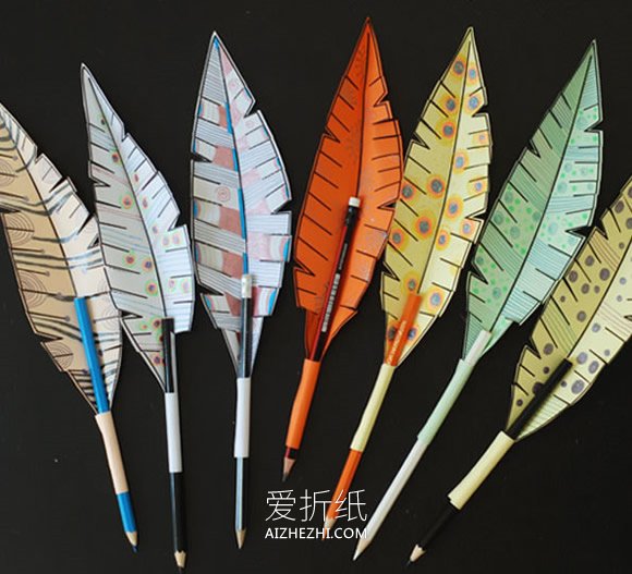 怎么用彩纸做羽毛笔的手工制作教程- www.aizhezhi.com