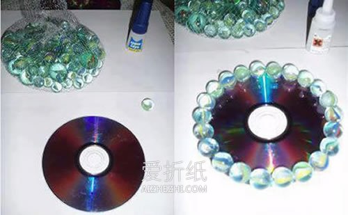 怎么用旧光盘和玻璃弹珠做烛台的方法- www.aizhezhi.com