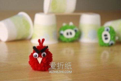 毛线球手工制作愤怒的小鸟和猪头- www.aizhezhi.com