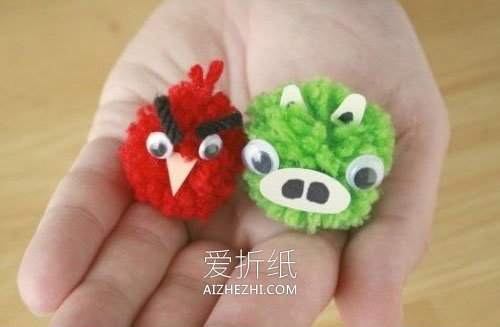 毛线球手工制作愤怒的小鸟和猪头- www.aizhezhi.com