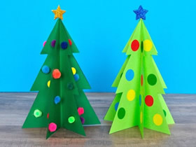 卡纸手工制作立体圣诞树的简单方法