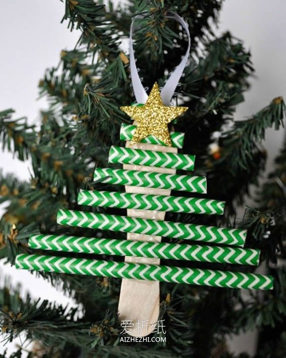 纸吸管手工制作圣诞树挂饰的方法- www.aizhezhi.com