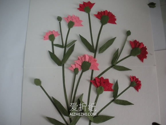 折纸康乃馨制作母亲节贴画的方法- www.aizhezhi.com