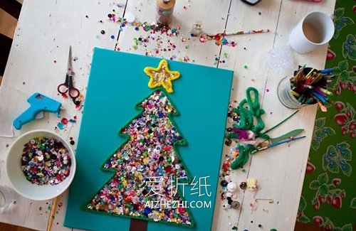 漂亮圣诞树粘贴画的制作方法- www.aizhezhi.com