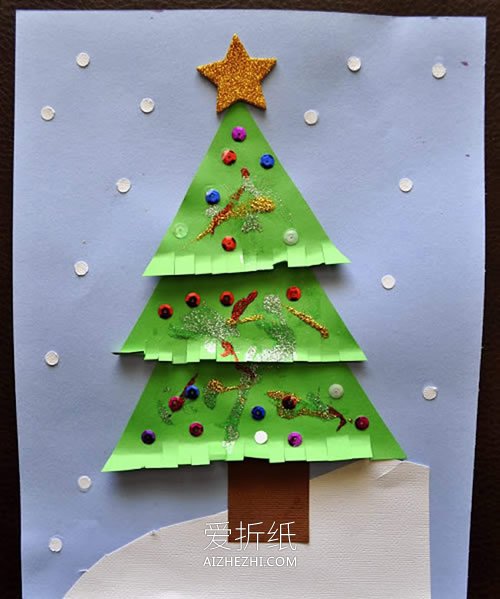儿童制作圣诞树贺卡的方法- www.aizhezhi.com