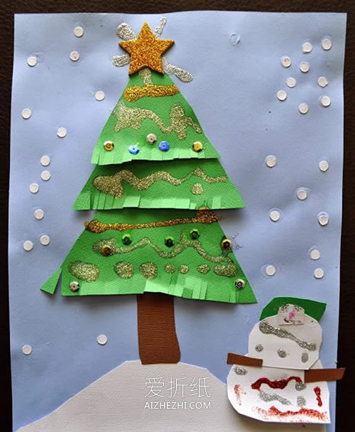 儿童制作圣诞树贺卡的方法- www.aizhezhi.com
