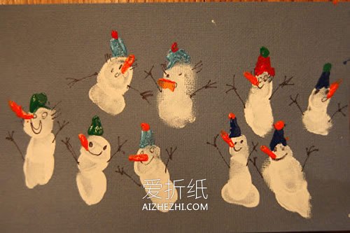 指纹画雪人制作圣诞贺卡的方法- www.aizhezhi.com
