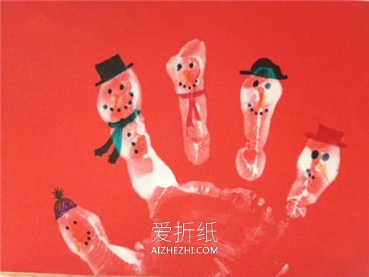 儿童用手掌印做圣诞雪人贺卡的方法- www.aizhezhi.com