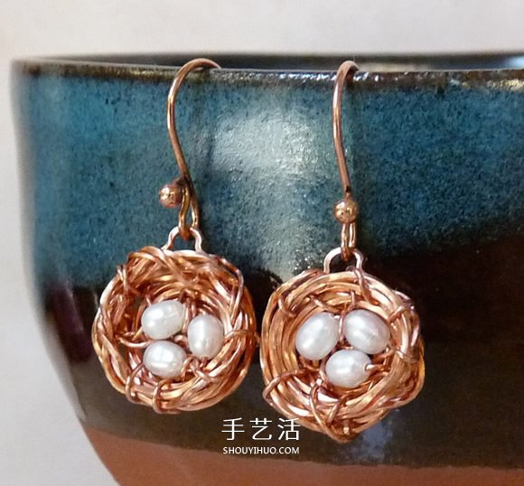 金属丝手工制作创意鸟巢耳环图解教程- www.aizhezhi.com
