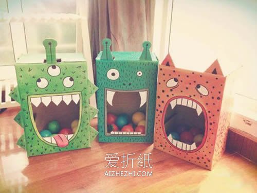 用纸箱做万圣节怪物投球玩具- www.aizhezhi.com