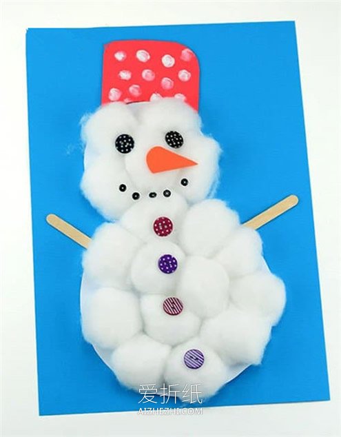 用棉花球做雪人贴画的方法- www.aizhezhi.com