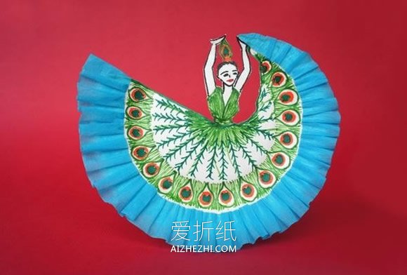 怎么用纸盘做跳孔雀舞的少女的方法图解- www.aizhezhi.com
