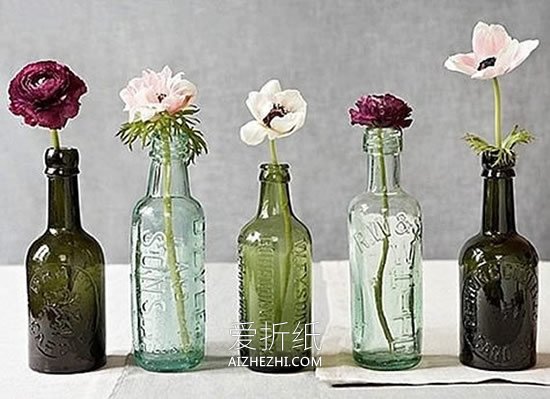 怎么用玻璃酒瓶做花瓶的方法图片- www.aizhezhi.com