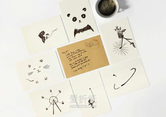 怎么用咖啡污渍做漂亮明信片的作品图片- www.aizhezhi.com