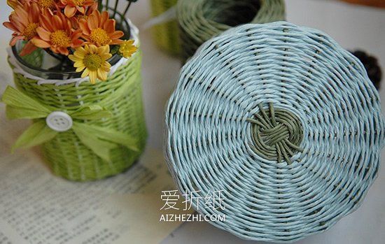 怎么用纸藤编织花瓶、笔筒和收纳篮的方法图解- www.aizhezhi.com