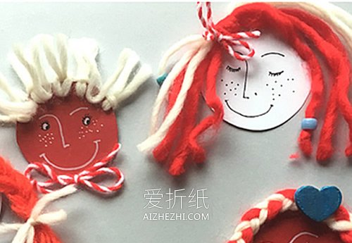 怎么用卡纸和纱线做辫子姑娘的方法图解- www.aizhezhi.com