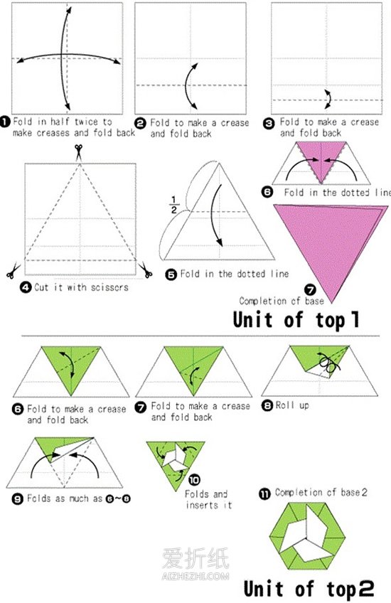 怎么折纸陀螺玩具的折法图解教程- www.aizhezhi.com