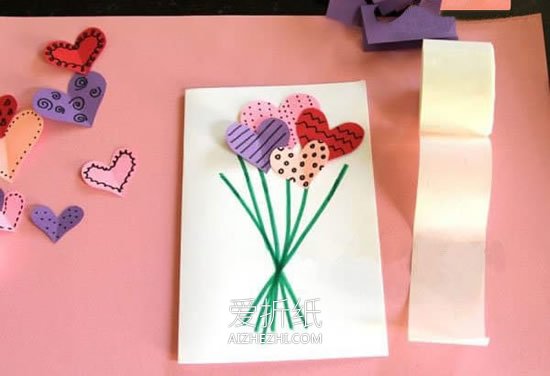 怎么用卡纸做教师节爱心花束卡片的方法图解- www.aizhezhi.com