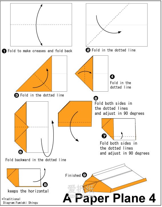 怎么简单折纸平头纸飞机的折法图解教程- www.aizhezhi.com