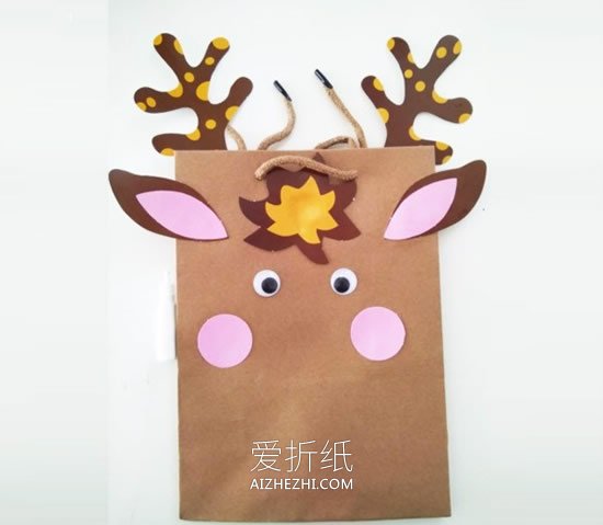 怎么用牛皮袋做圣诞节麋鹿礼品袋的方法图解- www.aizhezhi.com