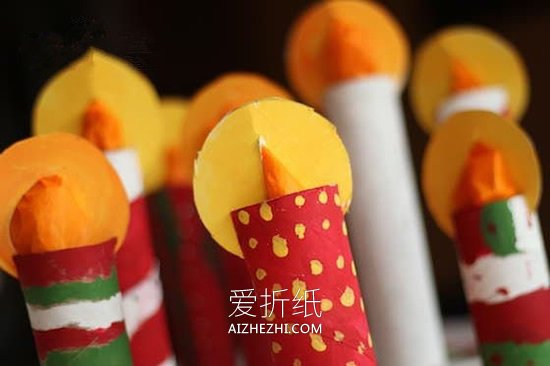 怎么用卷纸芯做圣诞节蜡烛装饰的方法图解- www.aizhezhi.com