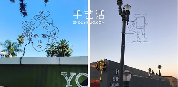 神奇铁丝艺术 DIY隐身路标路灯上的错位肖像- www.aizhezhi.com