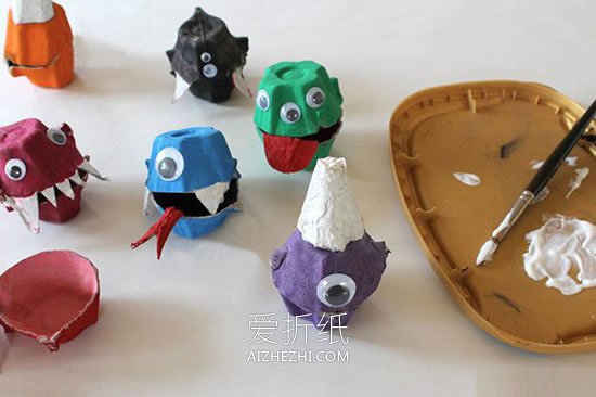 怎么用鸡蛋盒做万圣节怪物糖果盒的方法图解- www.aizhezhi.com