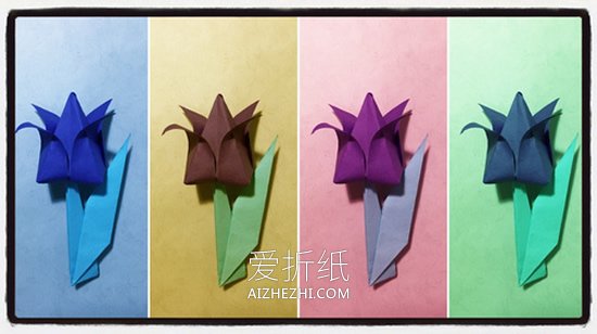 怎么折纸郁金香花和茎叶的折法图解- www.aizhezhi.com