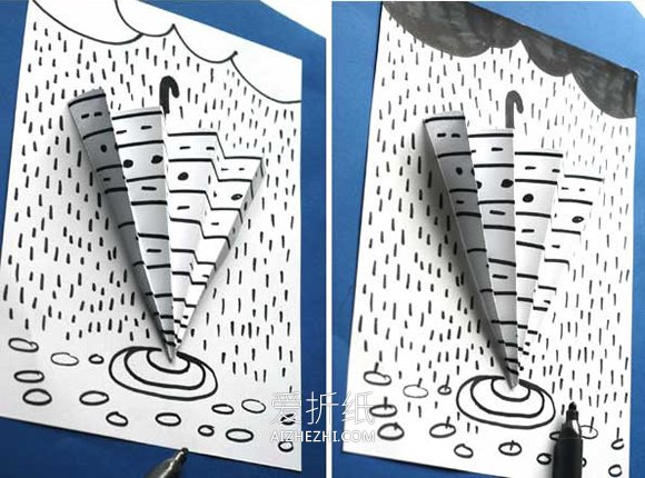 怎么简单做雨天雨伞贴画的方法图解- www.aizhezhi.com